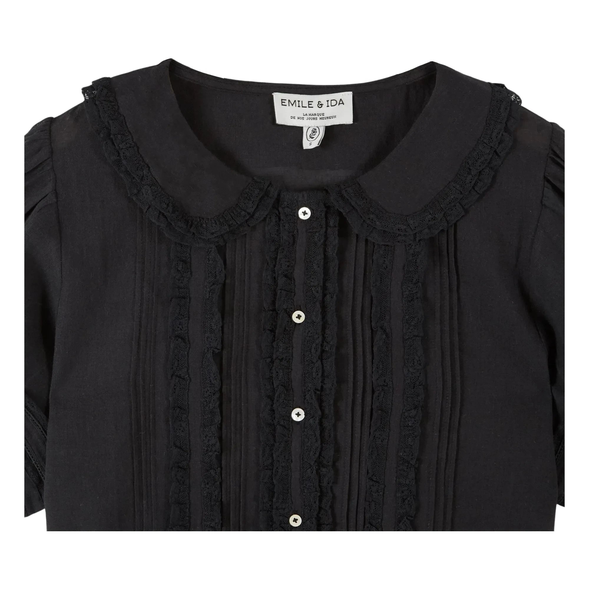Emile et Ida - Vintage Spitzen-Bluse aus Baumwolle | Schwarz
