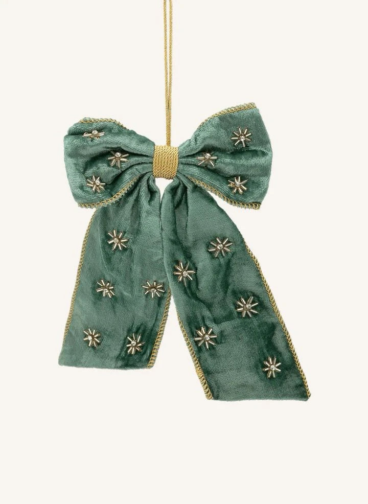 Anna + Nina - Crimson Luxe Perlen Dekorative Weihnachts Schleife | Grün