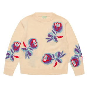 FUB - Feine Strickmerinowolle Blumenmuster Pullover | Creme