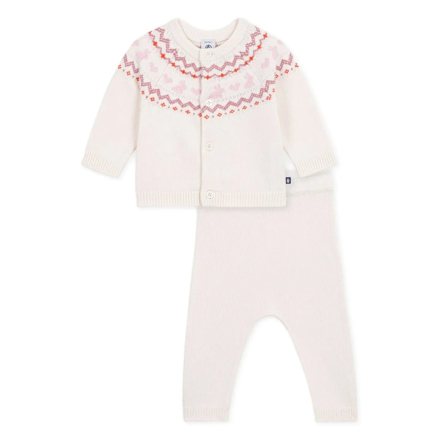 Petit Bateau - Jacquard-Wollcardigan und Hose | Rosa