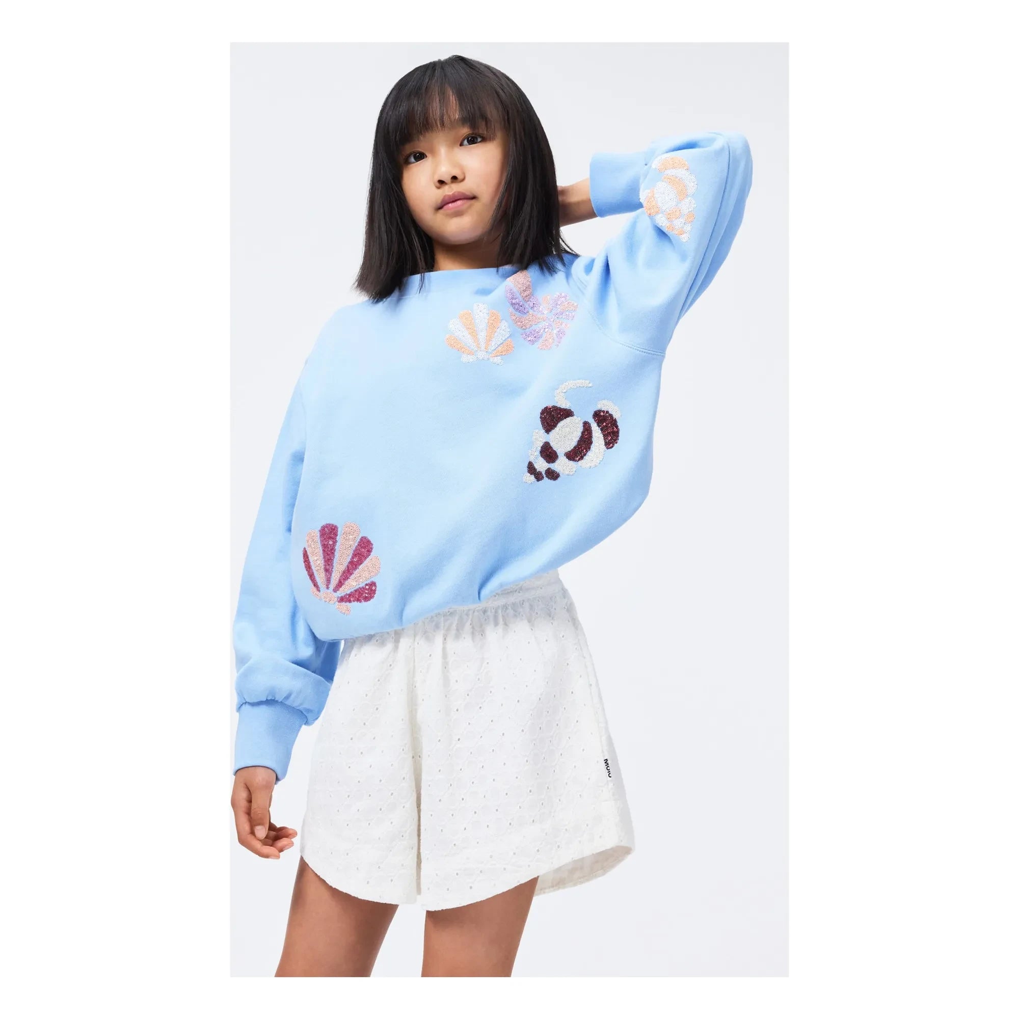 Molo – Sweatshirt mit Muschel-Print aus Bio-Baumwolle | Hellblau