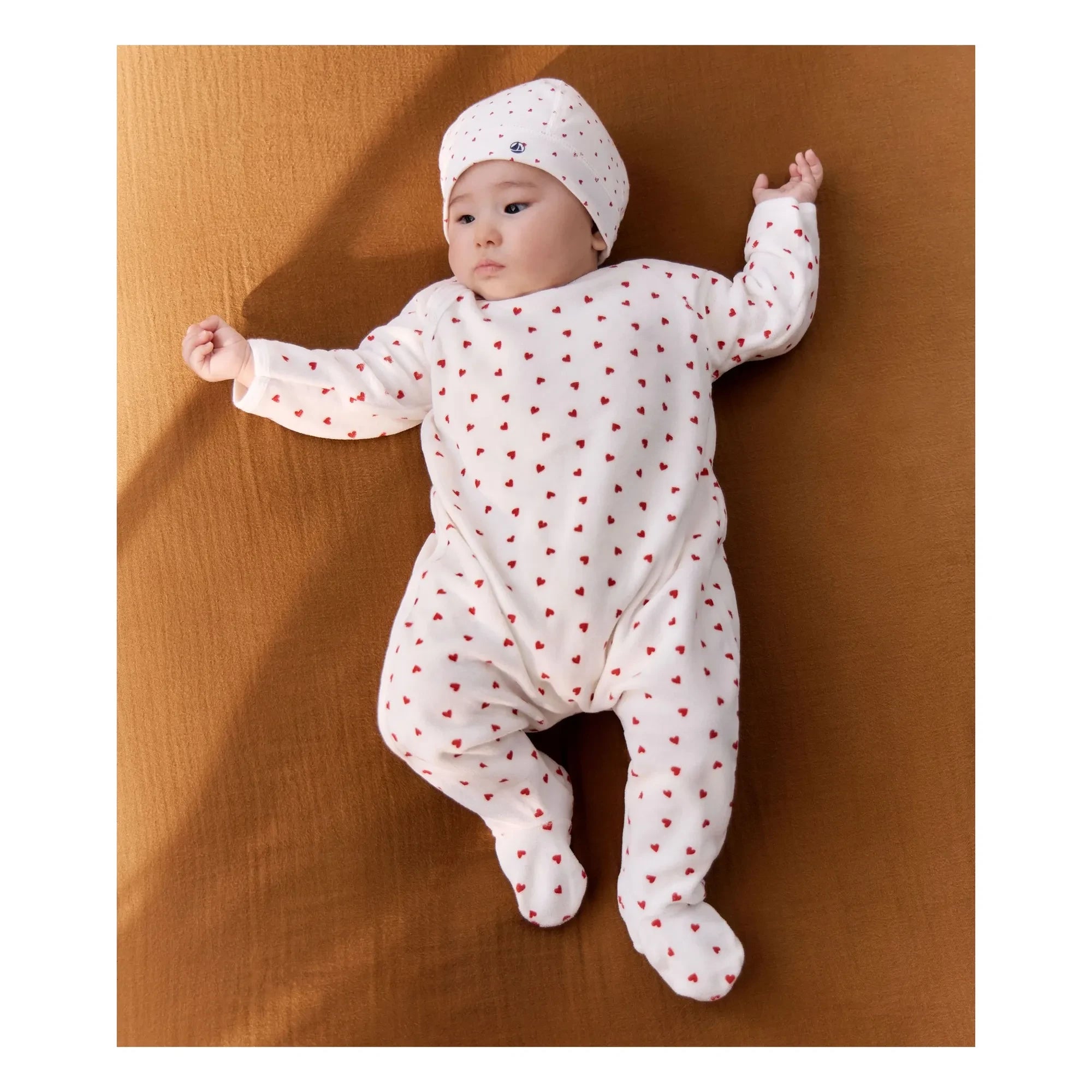 Petit Bateau - Pyjama Dors Bien Herzen Samt Bio-Baumwolle | Weiß