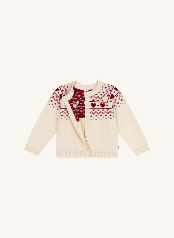 Petit Bateau - Wollweste mit Herz | Ecru