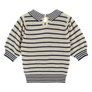 Emile et Ida – Gestreifter Pullover aus Bio-Baumwolle mit Lochmuster | Marineblau