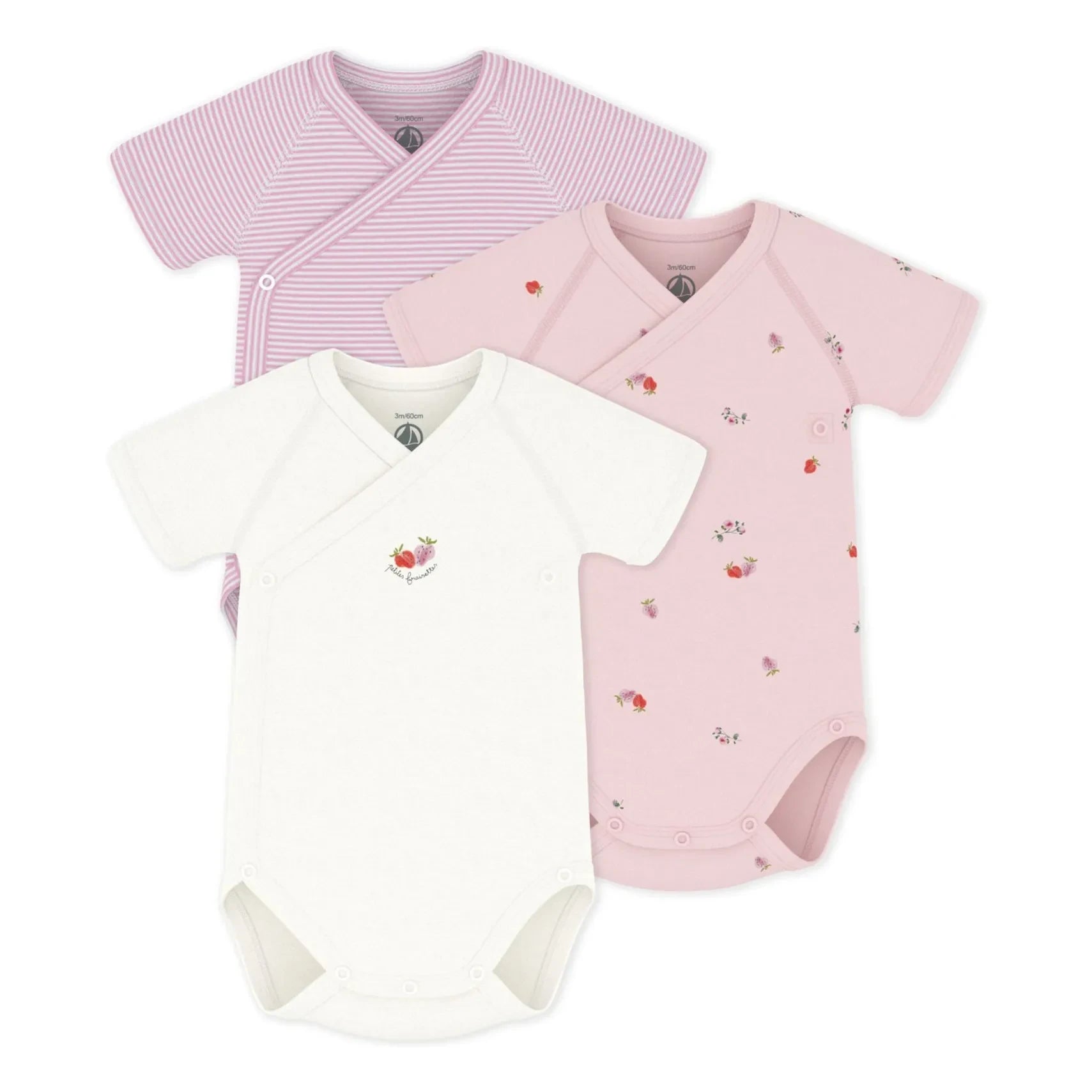 Petit Bateau - Body-Set aus 3 Blumen-Bodys aus Bio-Baumwolle | Rosa