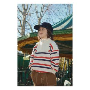 Konges Sløjd - Loupy Gestreiftes Bio-Baumwoll-Sweatshirt mit Reißverschluss | Ecru