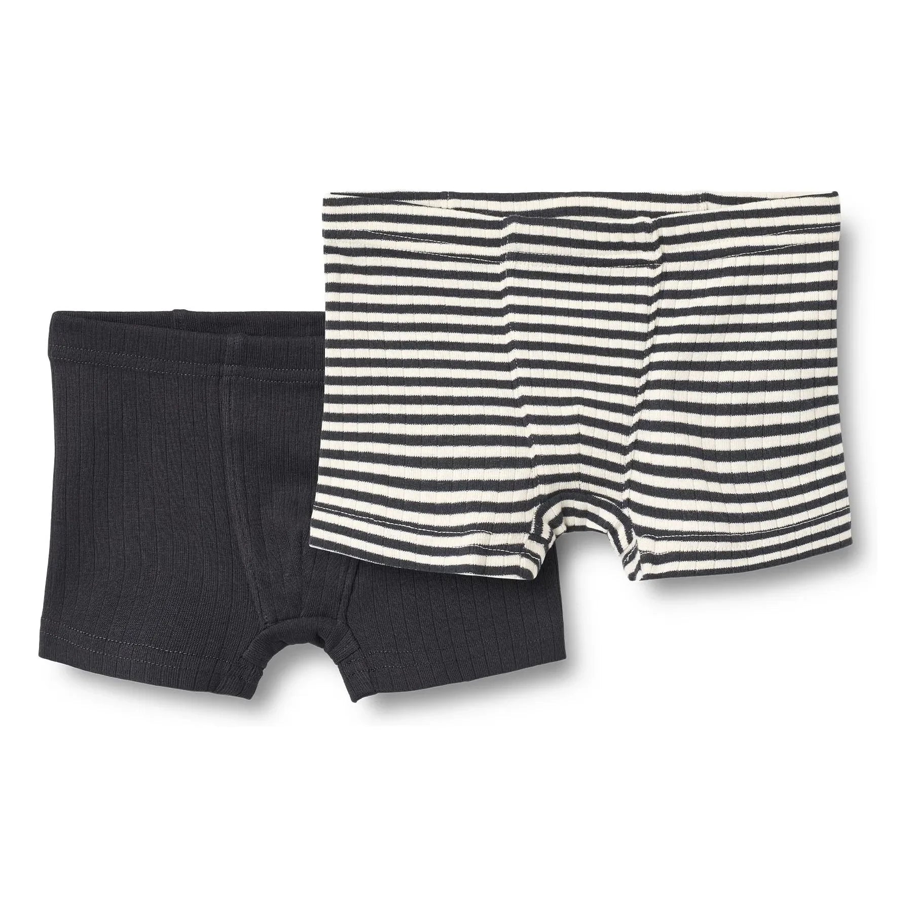 Weizen - 2er Pack Louis Gerippte Gestreifte Bio-Baumwoll-Boxershorts | Schwarz