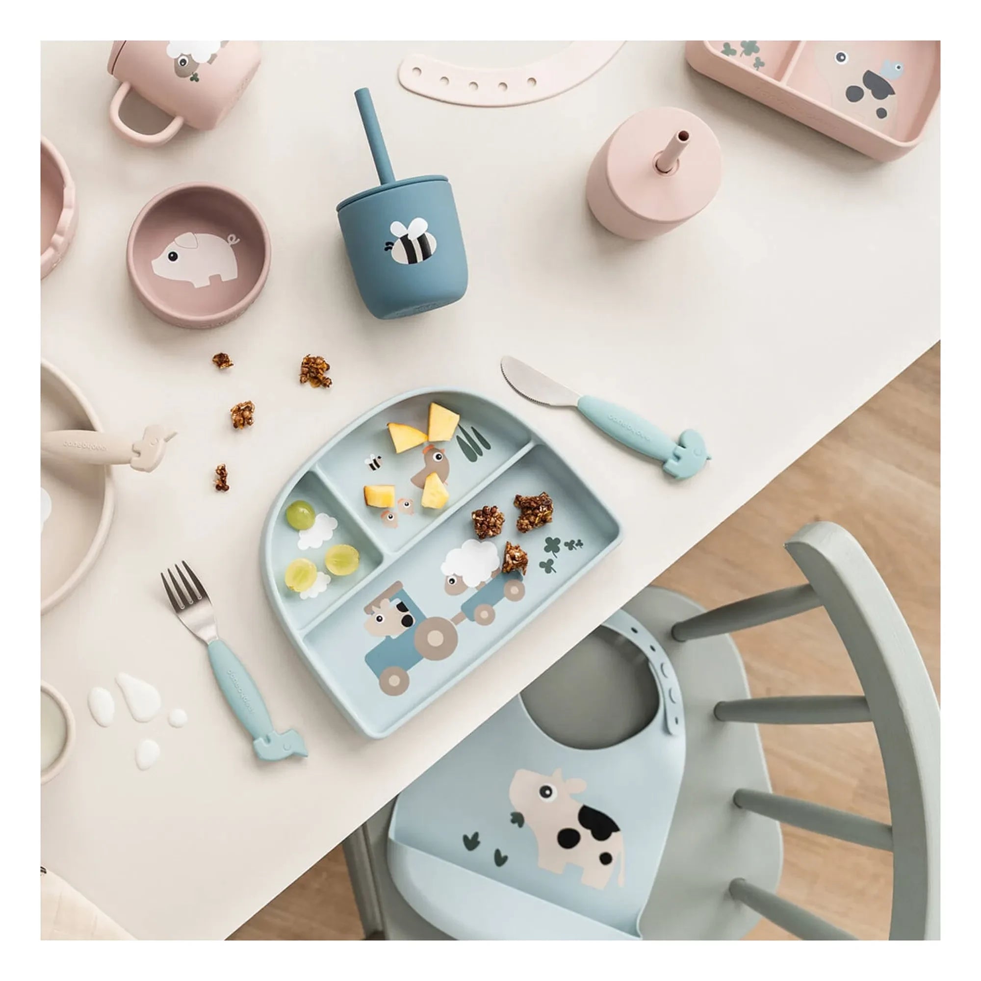 Done by deer - Strohhalmbecher Tiny Farm - 2er Set | Blau