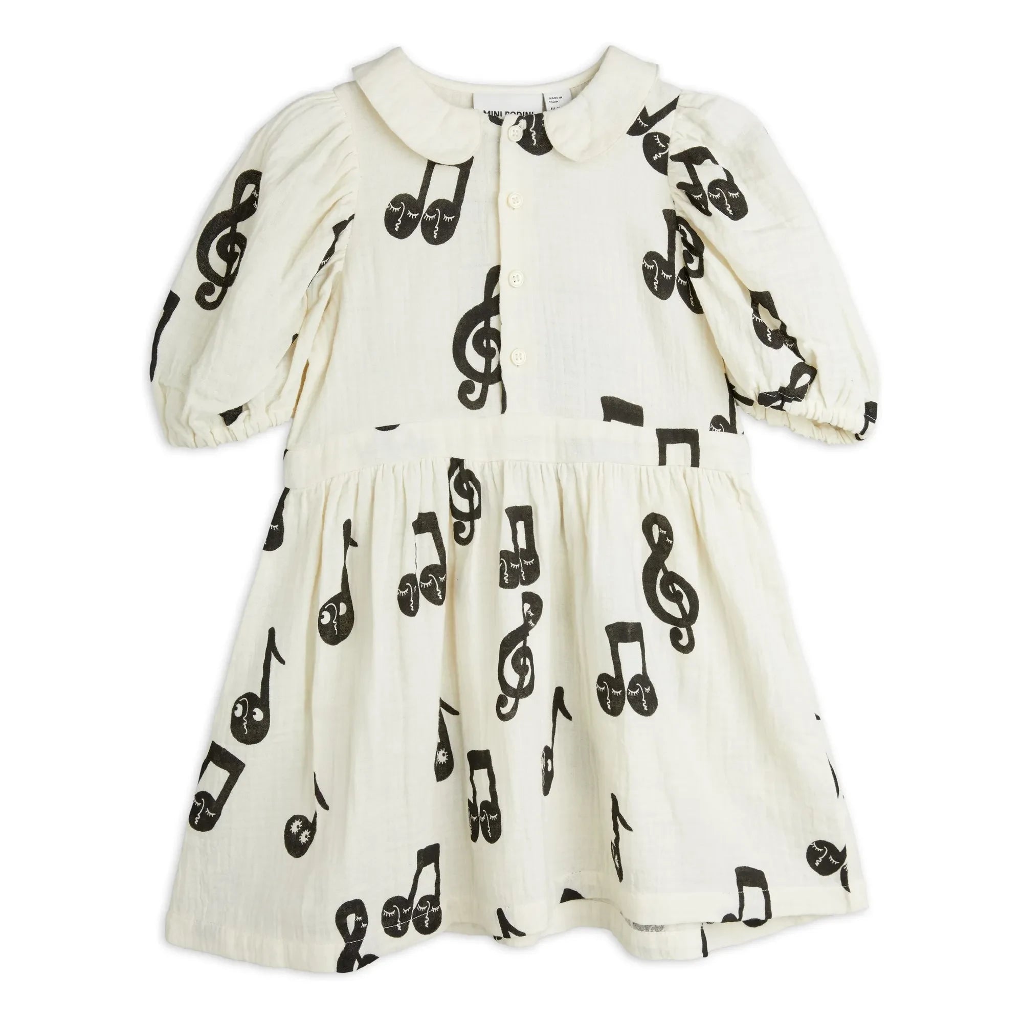 Mini Rodini - Dress Notes Musselin-Kleid aus Bio-Baumwolle | Weiß