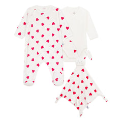 Petit Bateau - 3-teiliges Schlafanzug-Strampler-Set mit süßen Herzen Geschenkset | Weiß
