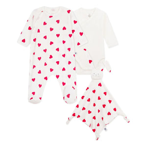 Petit Bateau - 3-teiliges Schlafanzug-Strampler-Set mit süßen Herzen Geschenkset | Weiß
