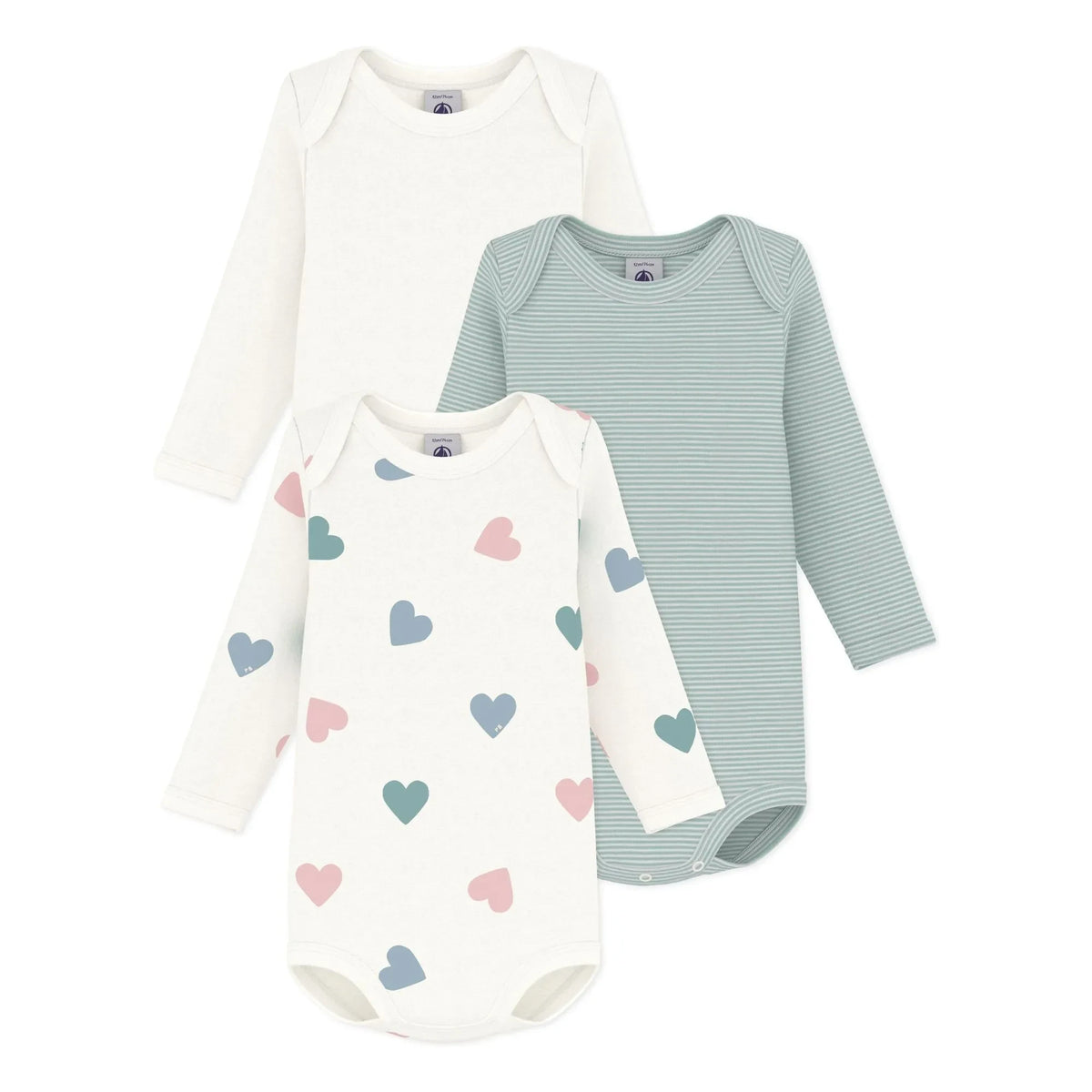 Petit Bateau - 3'lü Çizgili Organik Pamuk Body Seti | Beyaz