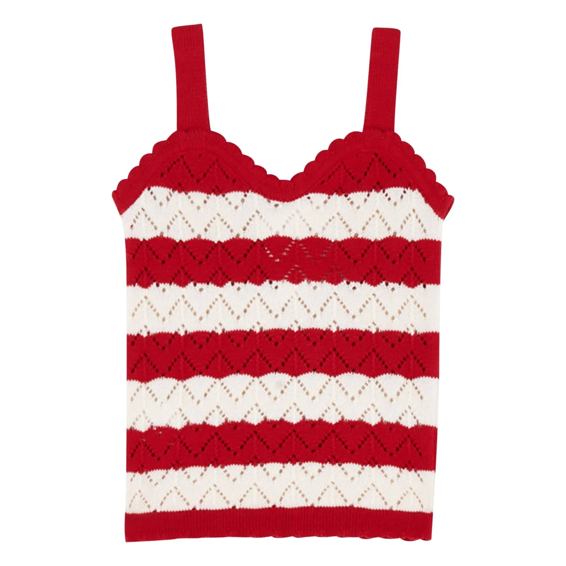 birinit - Chili Gestreiftes Top Pointelle | Rot
