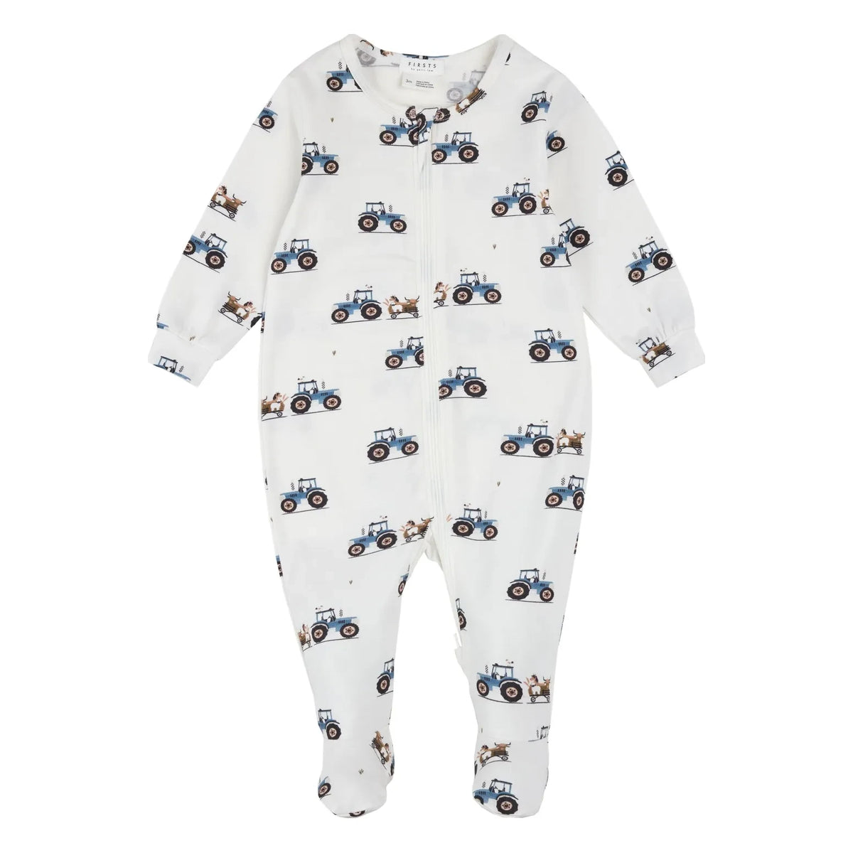 Petit Lem - Traktör Desenli Modal ve Organik Pamuk Dönüştürülebilir Pijama | Ekru