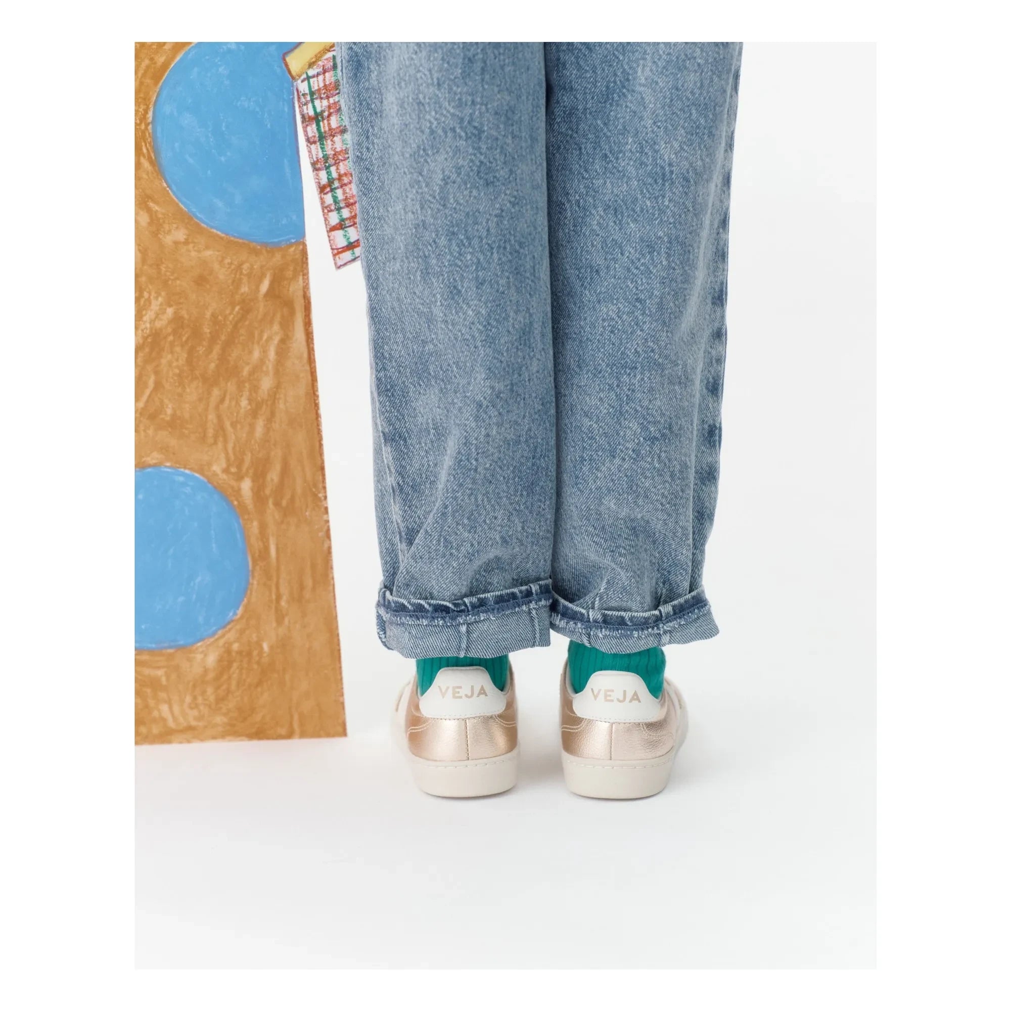 Veja - V-10 Leder Volley Sneaker mit elastischen Schnürsenkeln | Gold