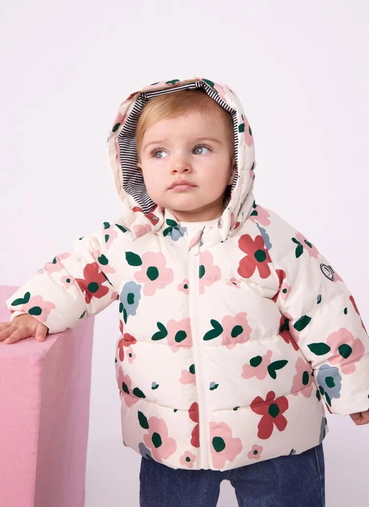 Petit Bateau - Baby-Steppjacke mit Blumenmuster | Ecru