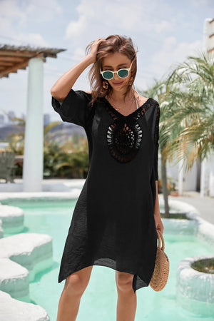 Jesminda - Örme Siyah Plaj Kaftan Kimono Giyim