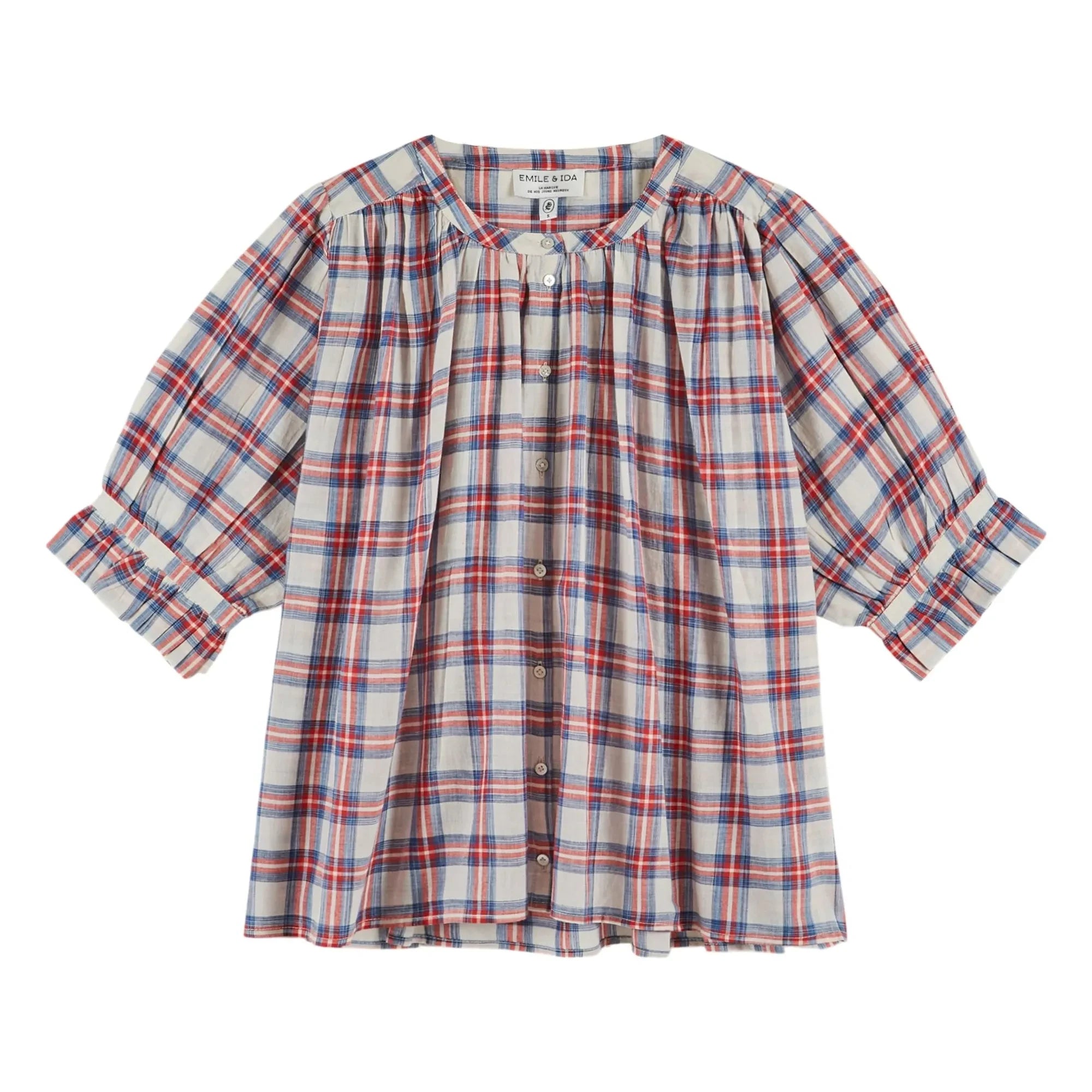 Emile et Ida - Khadi-Baumwollbluse mit Karos | Rot