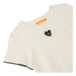 Fabula - Geripptes Blumen-T-Shirt | Weiß