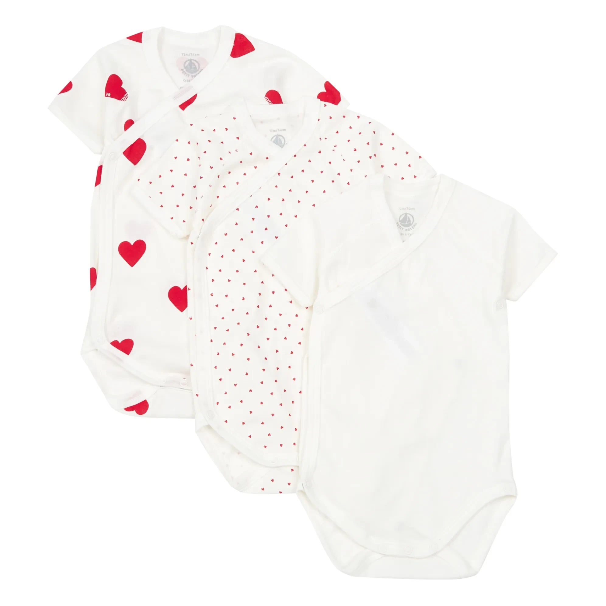 Petit Bateau - Bio-Baumwolle Baby Bodys mit Herz - 3er Set | Rot