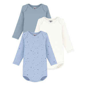 Petit Bateau - 3'lü Lunes Organik Pamuklu Body Seti | Mavi