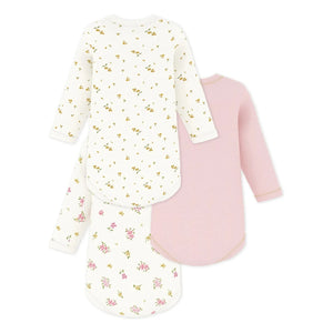 Petit Bateau - 3er-Pack Blumen-Bodys | Weiß
