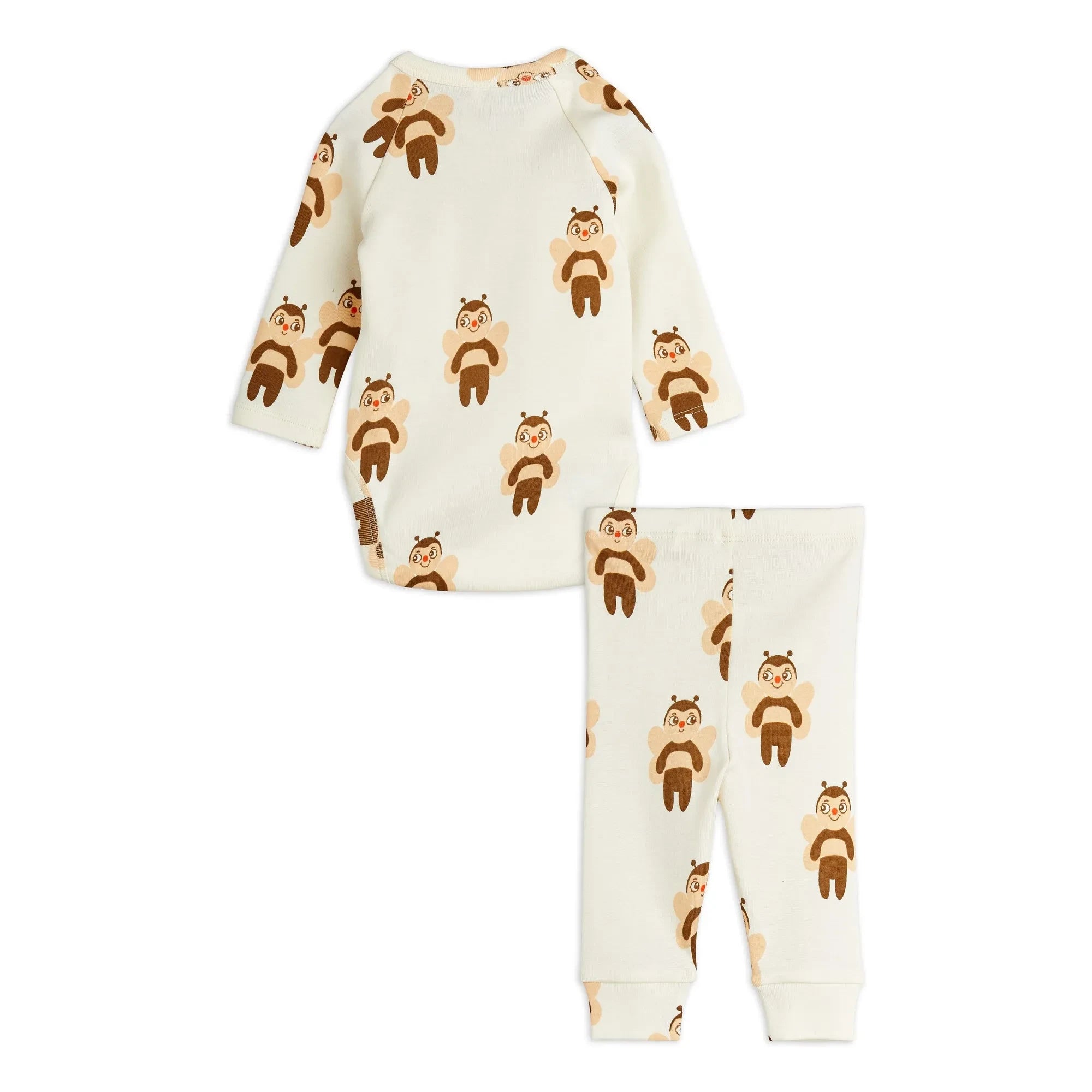 Mini Rodini - Bio-Baumwoll-Body und Leggings-Set mit Bienenmuster | Ecru