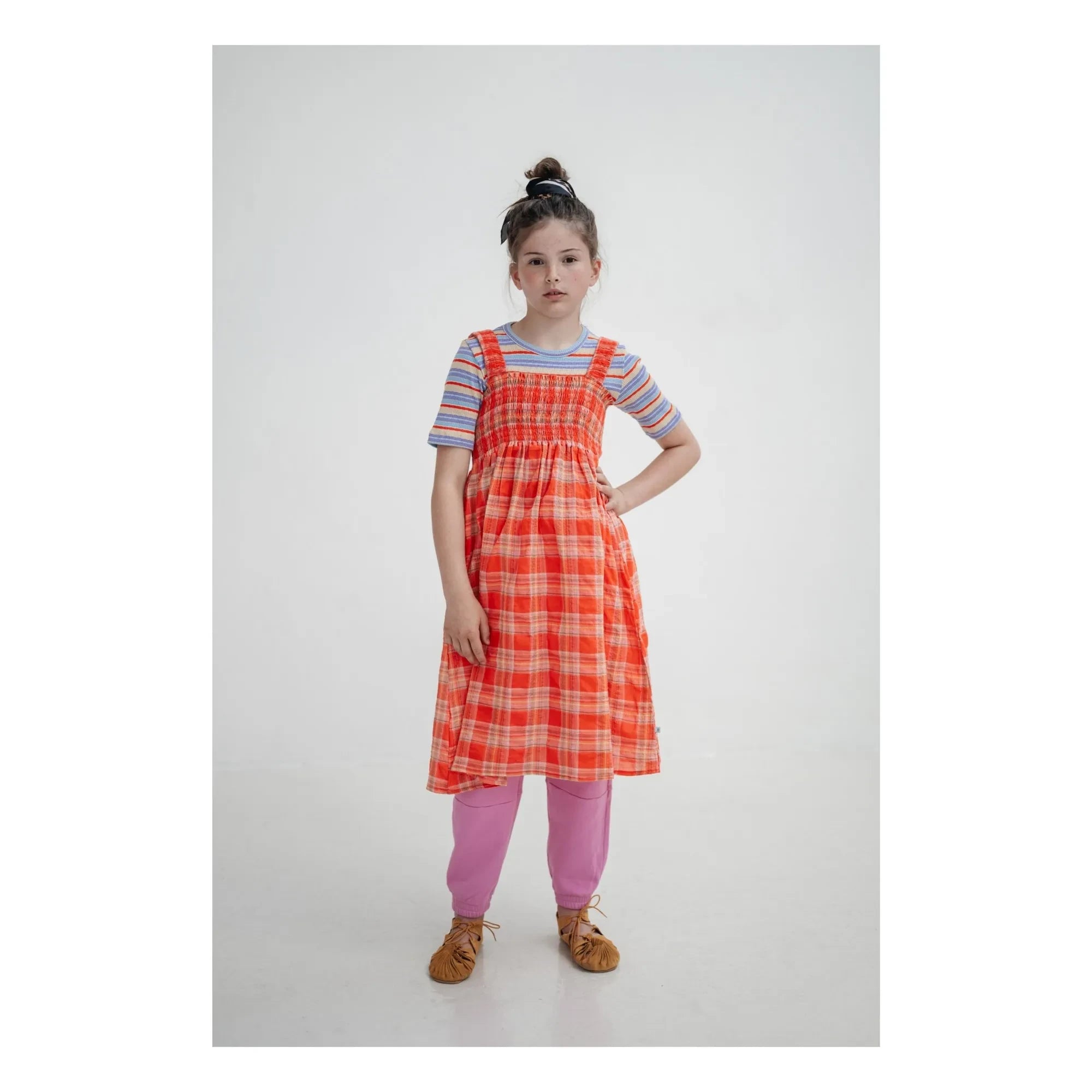 Repose AMS - Smocked-Kleid mit Karos | Koralle