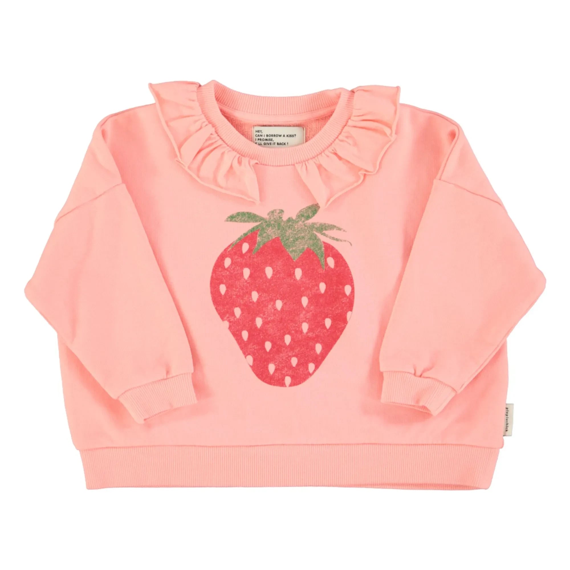 Piupiuchick - Erdbeer-Sweatshirt mit Rüschen aus Bio-Baumwolle | Rosa