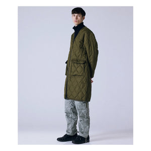 Taion - Militärischer Unisex Langer Steppmantel mit Reißverschluss | Olivgrün