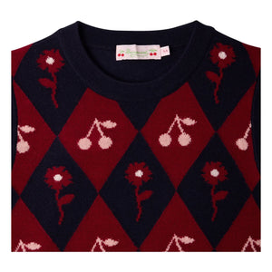 Bonpoint - Maelle Wollpullover mit Kirschmuster, ärmellos | Marineblau