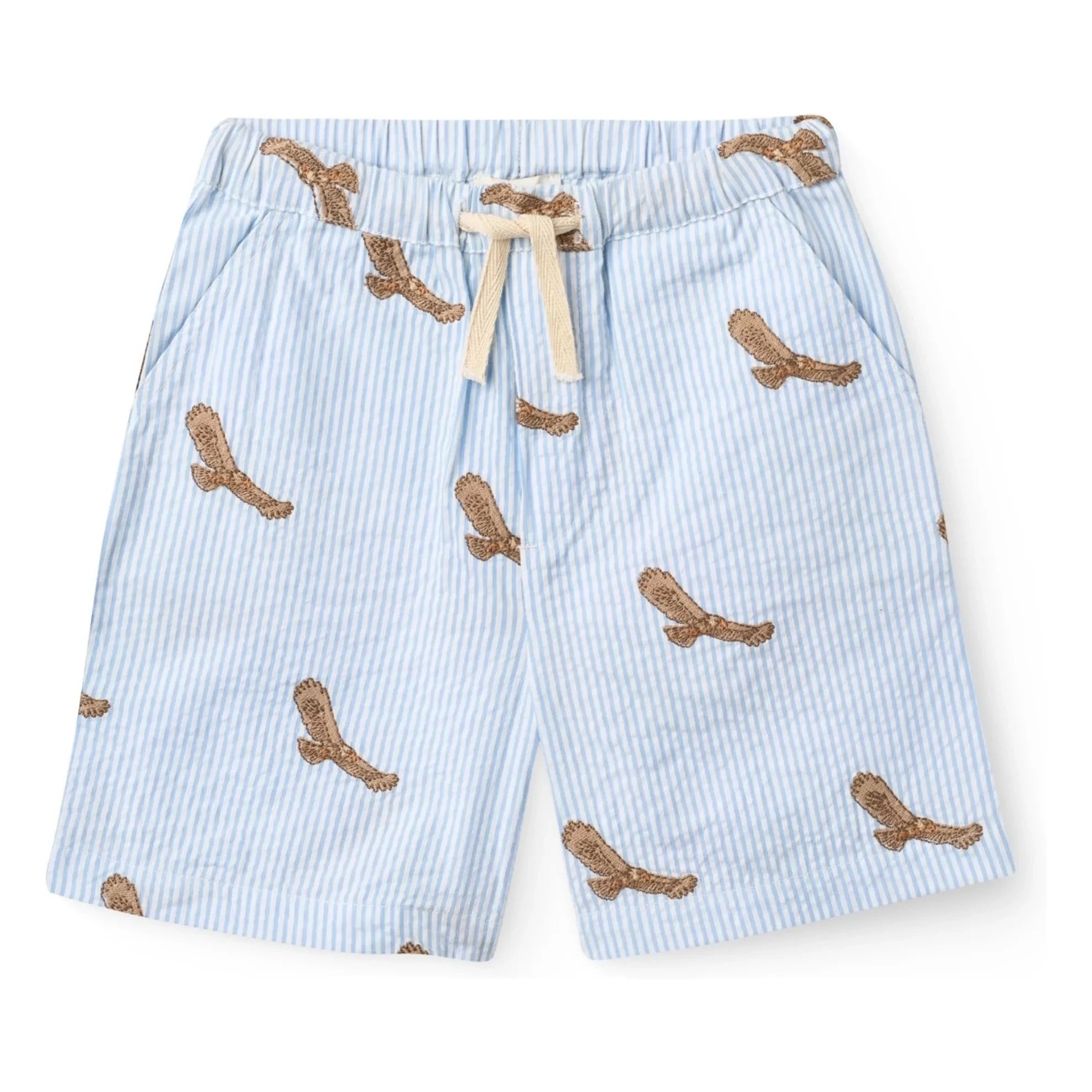 Copenhagen Colors - Eagles Seersucker Bio-Baumwolle Bestickte Shorts | Hellblau