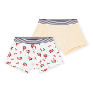 Petit Bateau - 2'li Organik Pamuk İtfaiyeci Boxer Külot | Beyaz