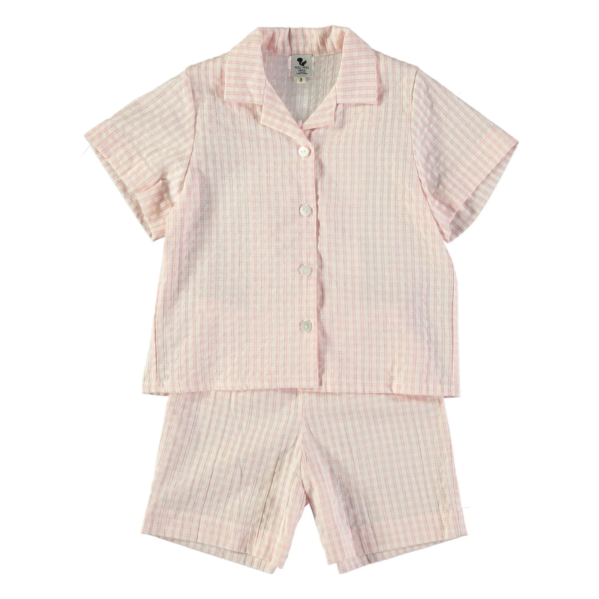 Risu Risu – kariertes Pyjama-Set aus Bio-Baumwolle | Ecru