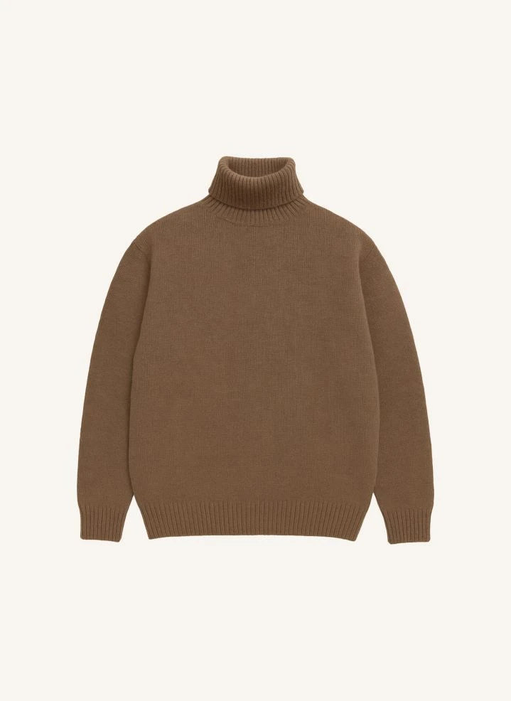 Origin Knitwear - Nahtloser Wollrollkragenpullover | Braun