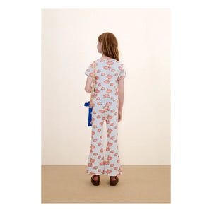 Tinycottons - Schlaghose aus geripptem Bio-Baumwolle mit Blumenmuster | Hellblau