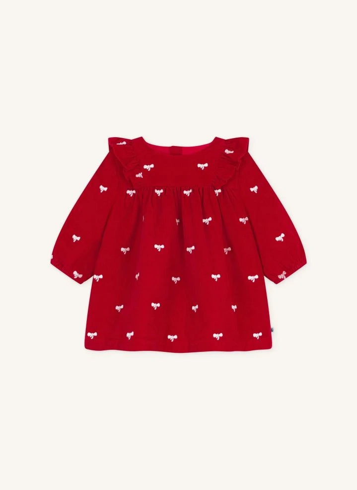 Petit Bateau - Rotes Kleid aus Bio-Baumwollcord mit Schleife