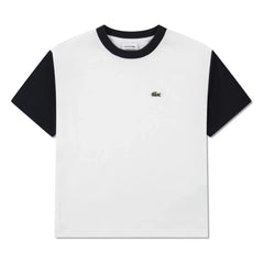 Lacoste - Bio-Baumwoll-T-Shirt mit Logo und Kontrastärmeln | Gebrochenes Weiß