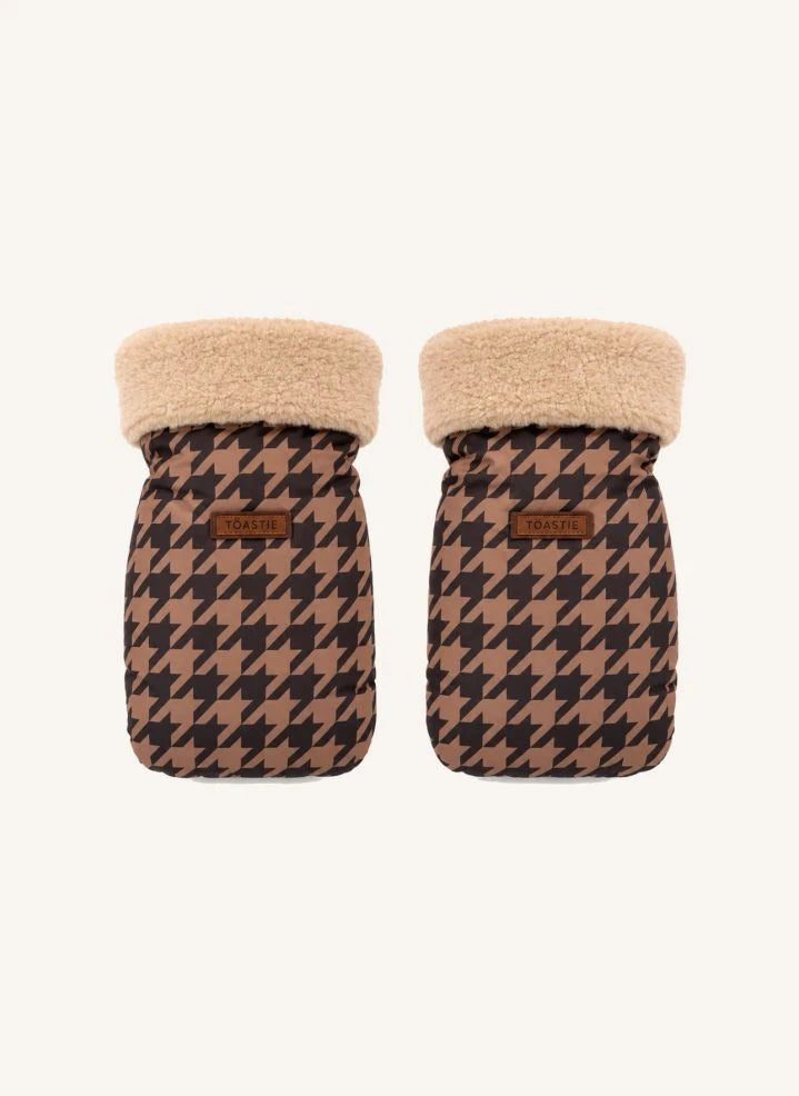 Töastie - Recycelte Fleece Hahnentritt Babywagenhandschuhe | Braun