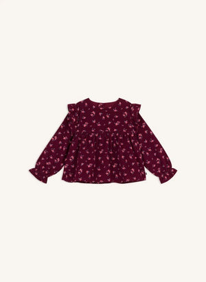 Petit Bateau - Rüschige Samt-Bluse aus Bio-Baumwolle mit Blumenmuster | Bordeaux