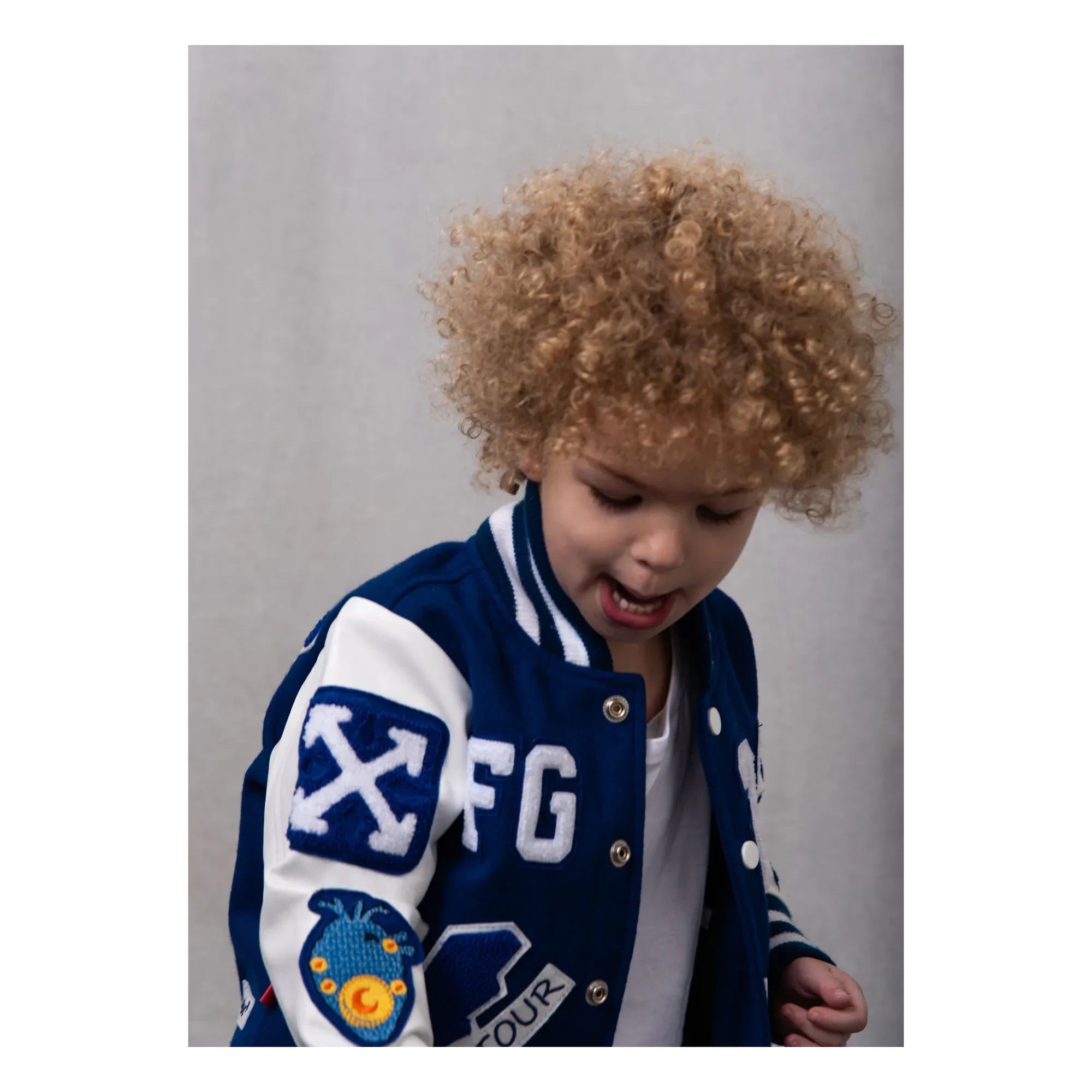 Fille Garçon - Leder-Patch Letterman Bomberjacke | Blau