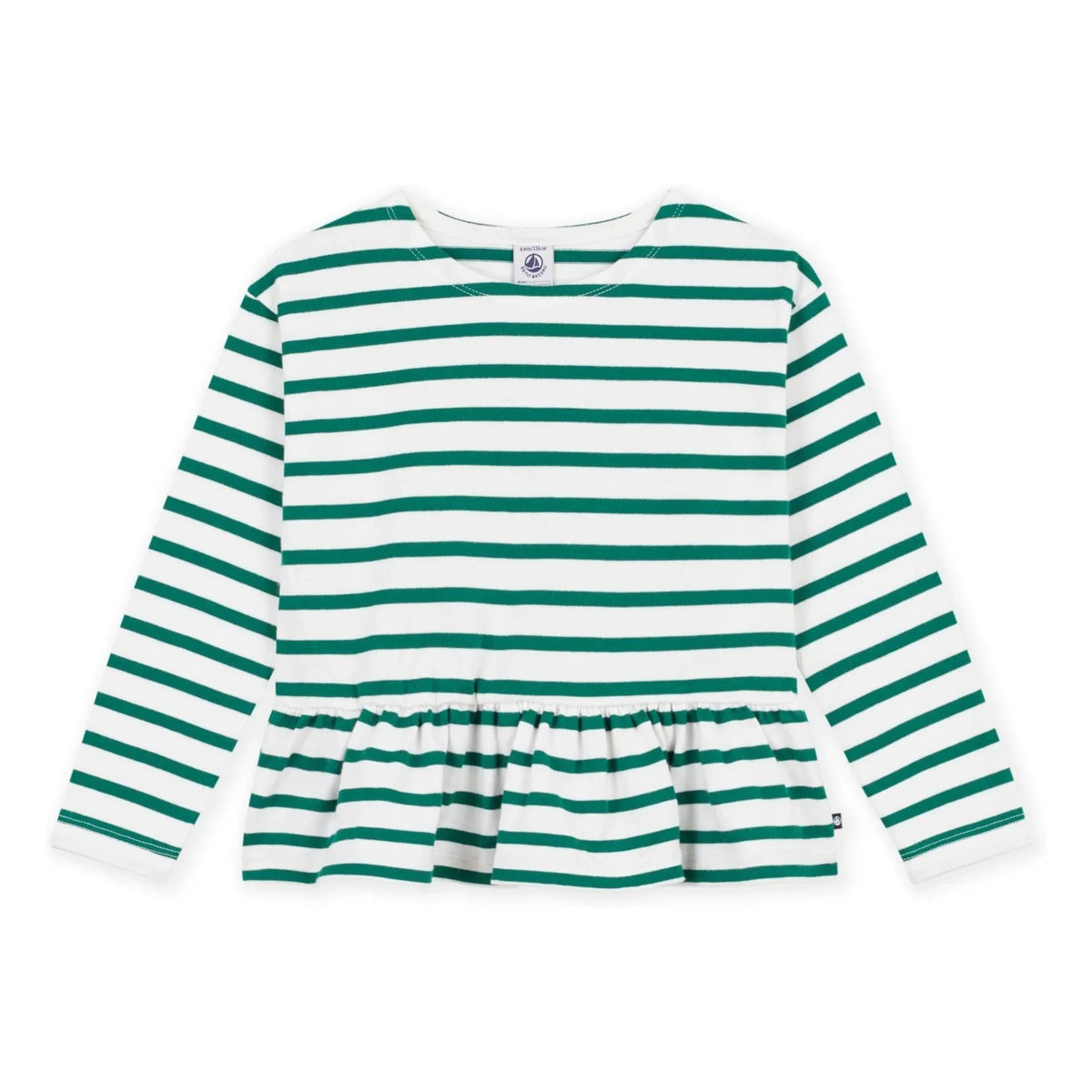 Petit Bateau - Volantlı Marin Çizgili Tişört | Yeşil