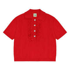 FUB - Poloshirt mit Volant Extra Fine Mesh Bio-Baumwolle | Rot