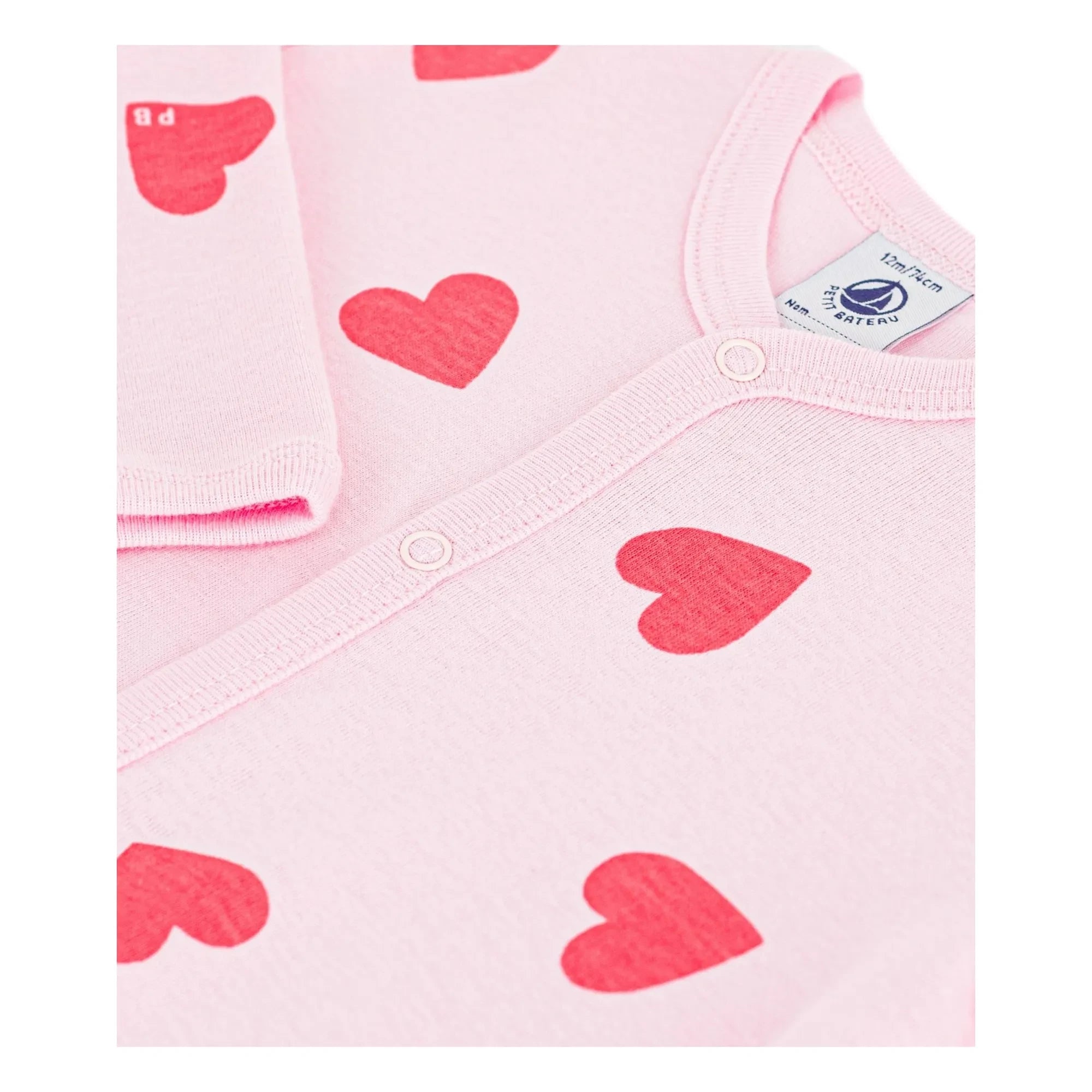Petit Bateau - Fußloser Schlafanzug mit Herzmuster | Rosa
