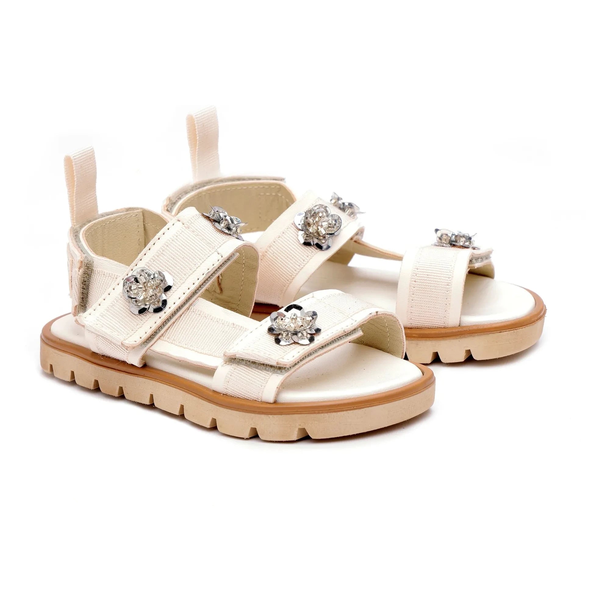 Pèpè - Blumen Sandalen mit Doppelstreifen | Weiß