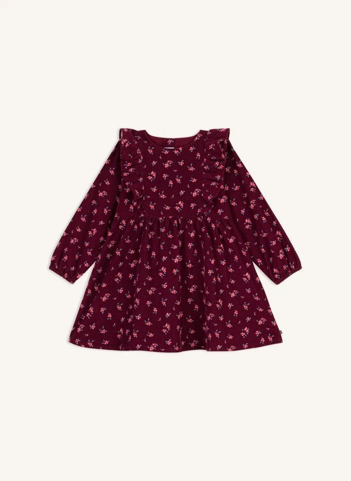 Petit Bateau - Rüschiges Kleid mit Blumenmuster aus Bio-Baumwoll-Leinen | Bordeaux
