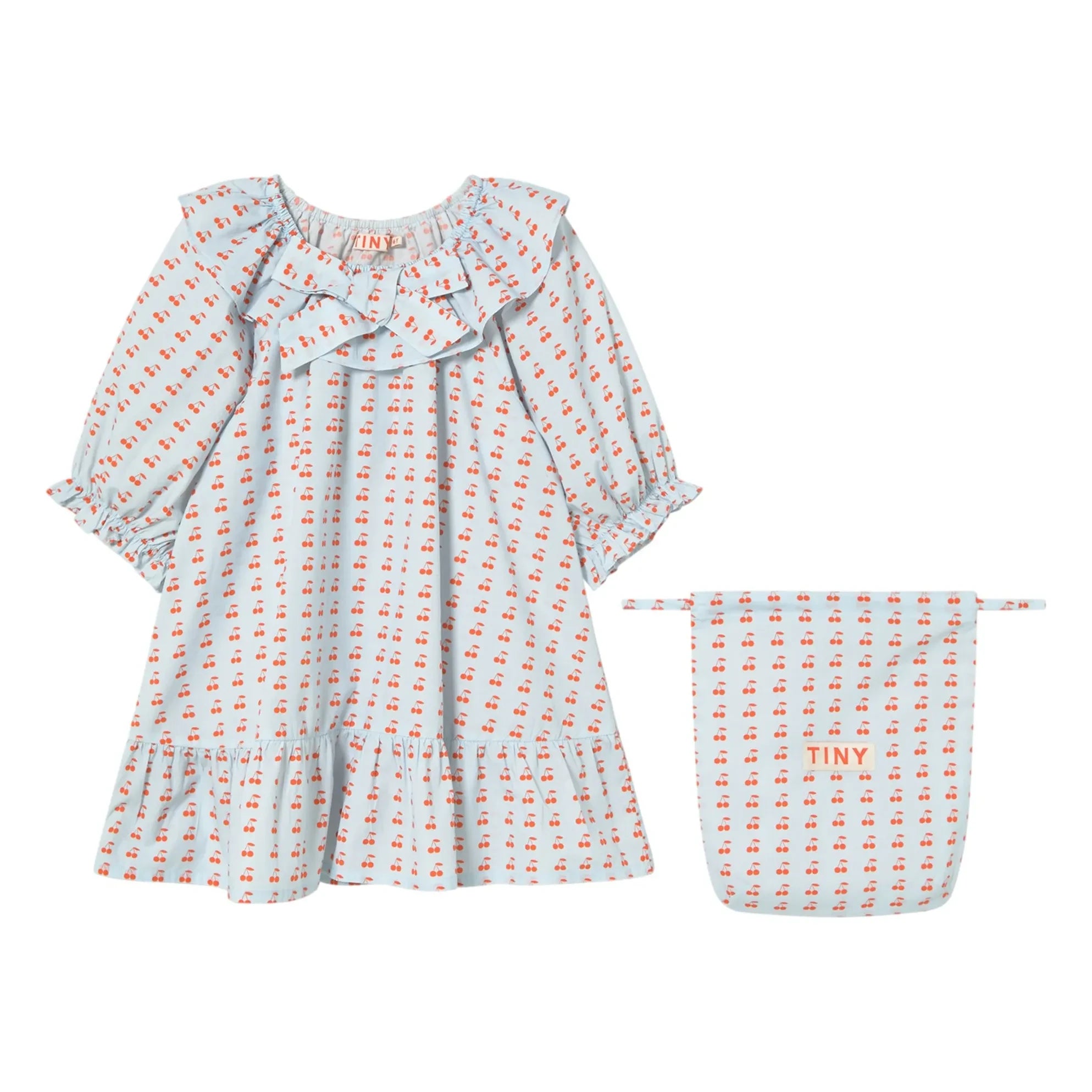 Tinycottons - Kirsch-Rüschenkleid | Eisblau