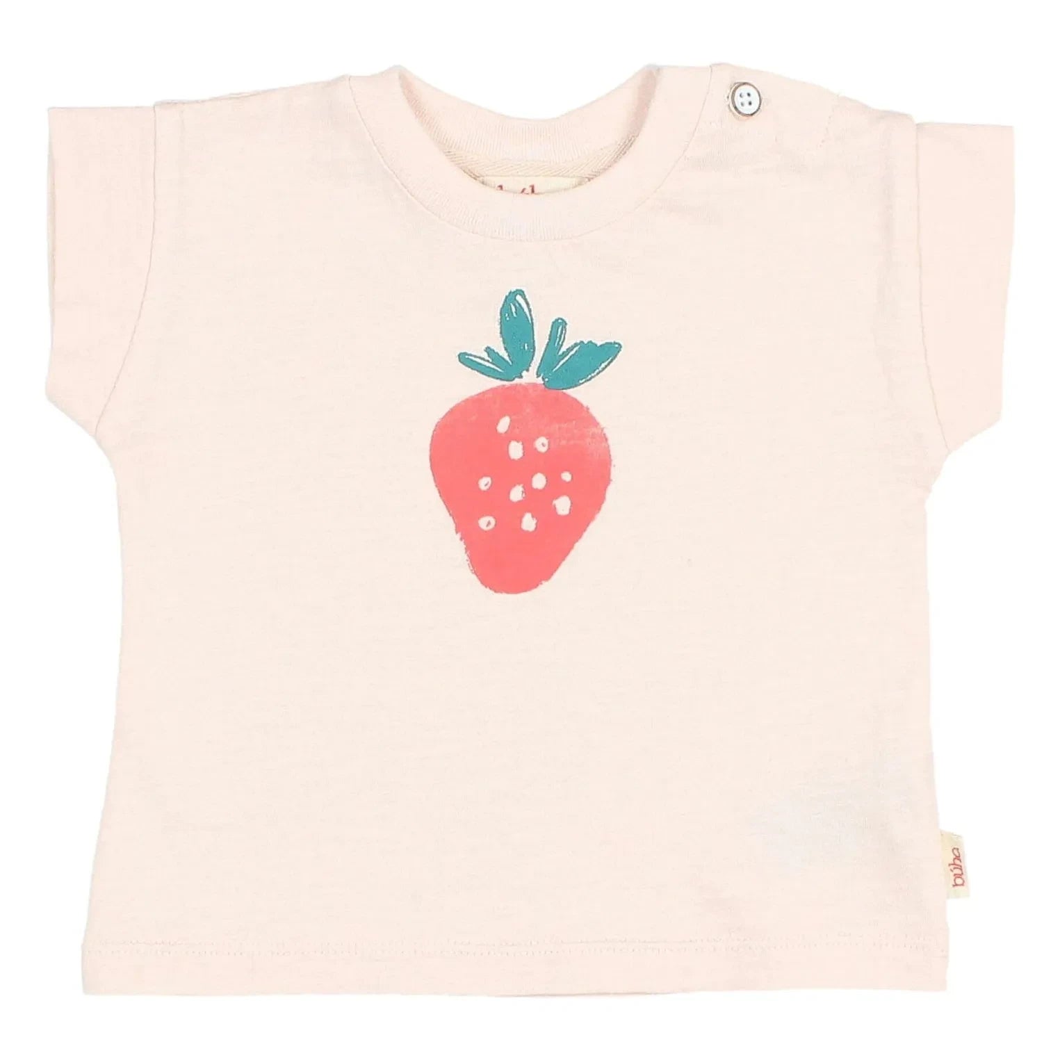 Búho - Bio-Baumwoll-Baby-T-Shirt mit Erdbeeren | Blassrosa