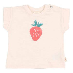 Búho - Bio-Baumwoll-Baby-T-Shirt mit Erdbeeren | Blassrosa