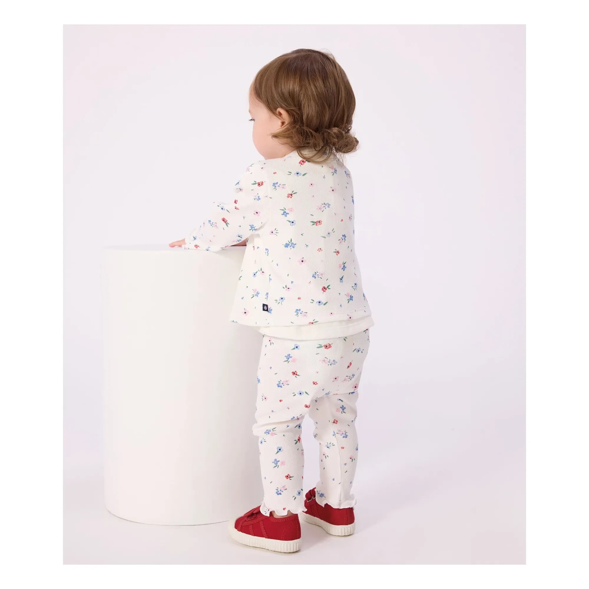 Petit Bateau – Gerippte Leggings mit Blumenmuster | Weiß